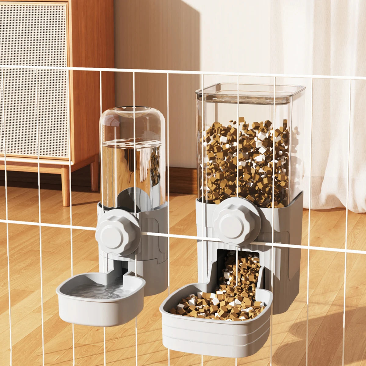 Automatic Pet Feeder Waterer Dog Cat Hanging Cage Bowl，Suitable for Small Puppy Cat Rabbit Food Container Dispenser Bowl