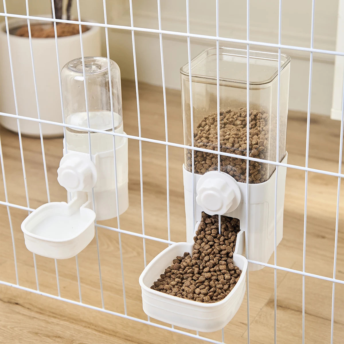Automatic Pet Feeder Waterer Dog Cat Hanging Cage Bowl，Suitable for Small Puppy Cat Rabbit Food Container Dispenser Bowl